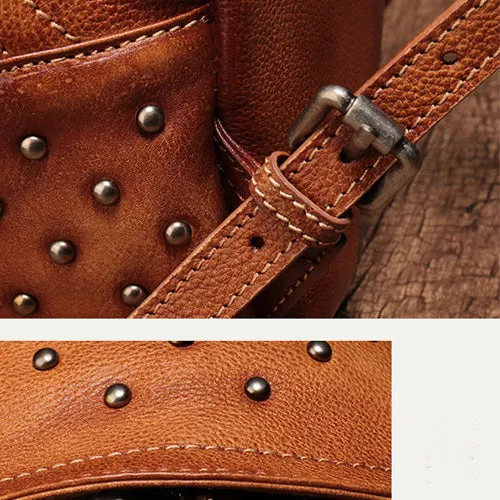 Studded Genuine Leather Mini Backpack Purse For Women