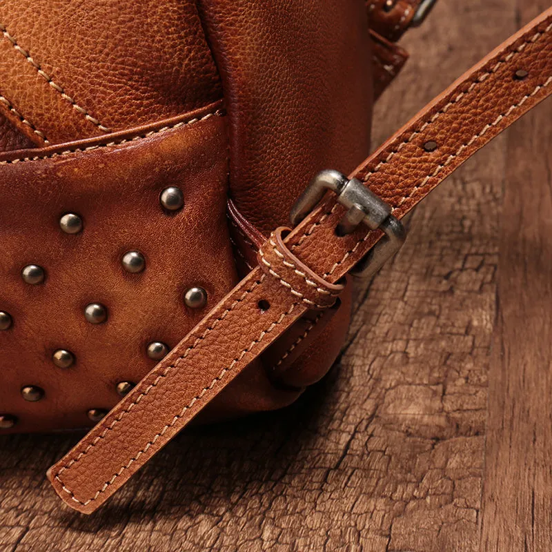 Studded Genuine Leather Mini Backpack Purse For Women