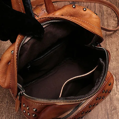 Studded Genuine Leather Mini Backpack Purse For Women