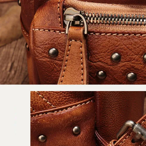 Studded Genuine Leather Mini Backpack Purse For Women