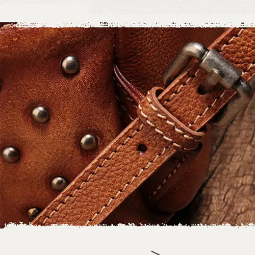 Studded Genuine Leather Mini Backpack Purse For Women