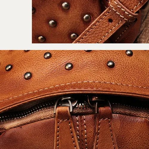 Studded Genuine Leather Mini Backpack Purse For Women