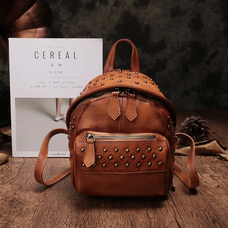 Studded Genuine Leather Mini Backpack Purse For Women