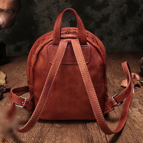 Studded Genuine Leather Mini Backpack Purse For Women