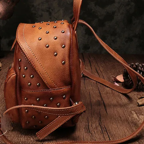 Studded Genuine Leather Mini Backpack Purse For Women
