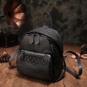 Studded Genuine Leather Mini Backpack Purse For Women