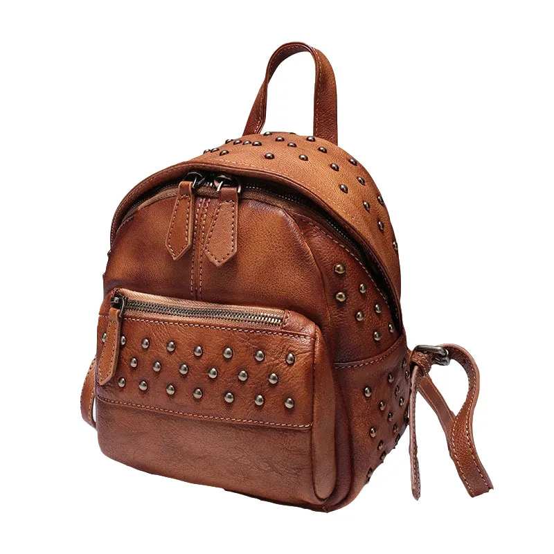 Studded Genuine Leather Mini Backpack Purse For Women