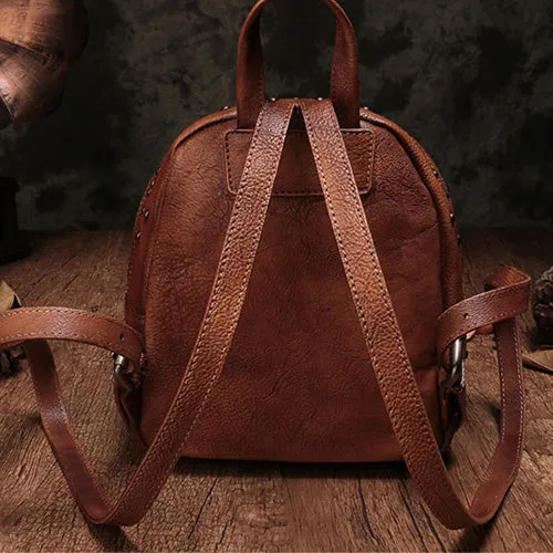 Studded Genuine Leather Mini Backpack Purse For Women