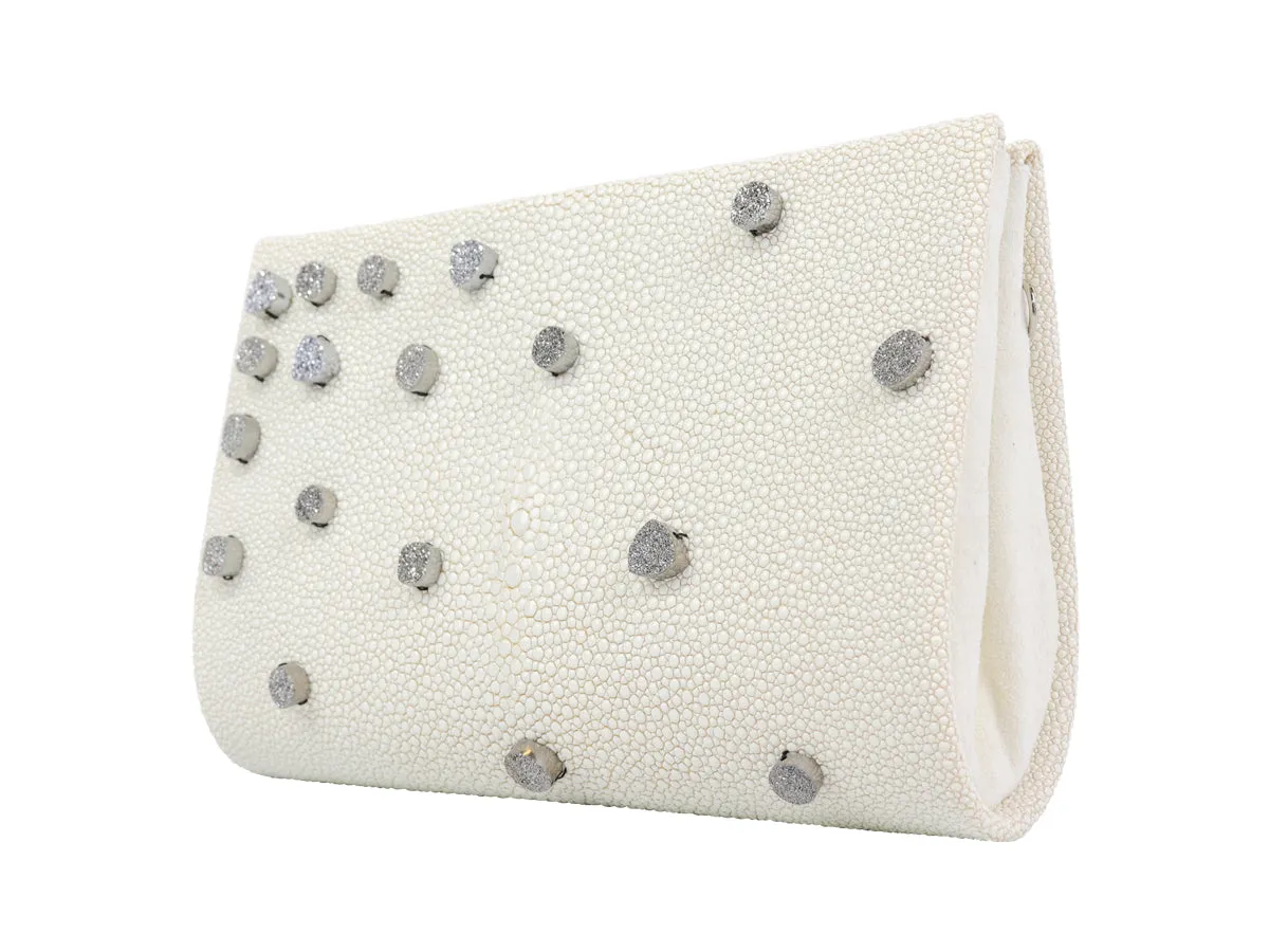 The White Stingray & Platinum Druzies Classic Clutch