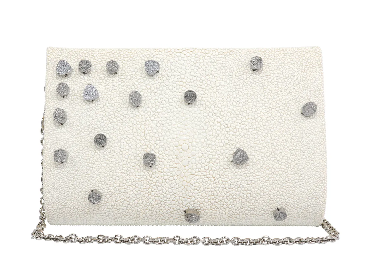 The White Stingray & Platinum Druzies Classic Clutch