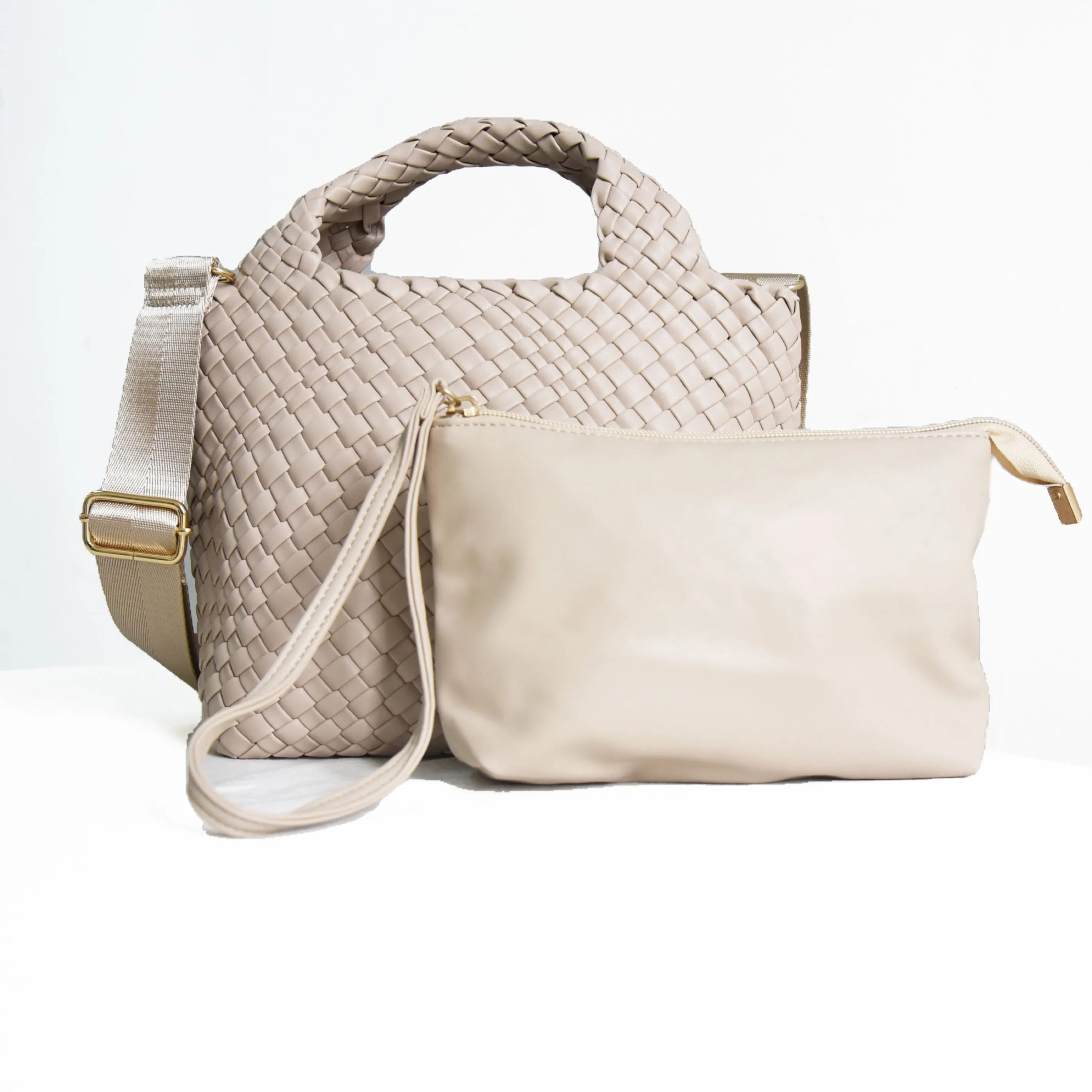 Vegan Woven Petite Crossbody Tote with Removable Pouch