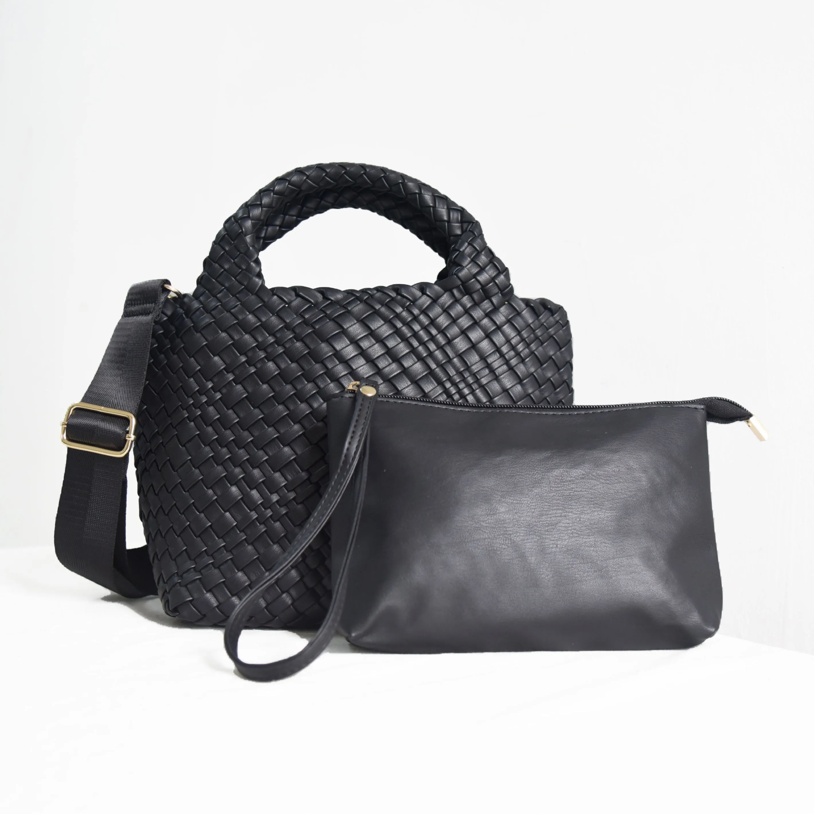 Vegan Woven Petite Crossbody Tote with Removable Pouch