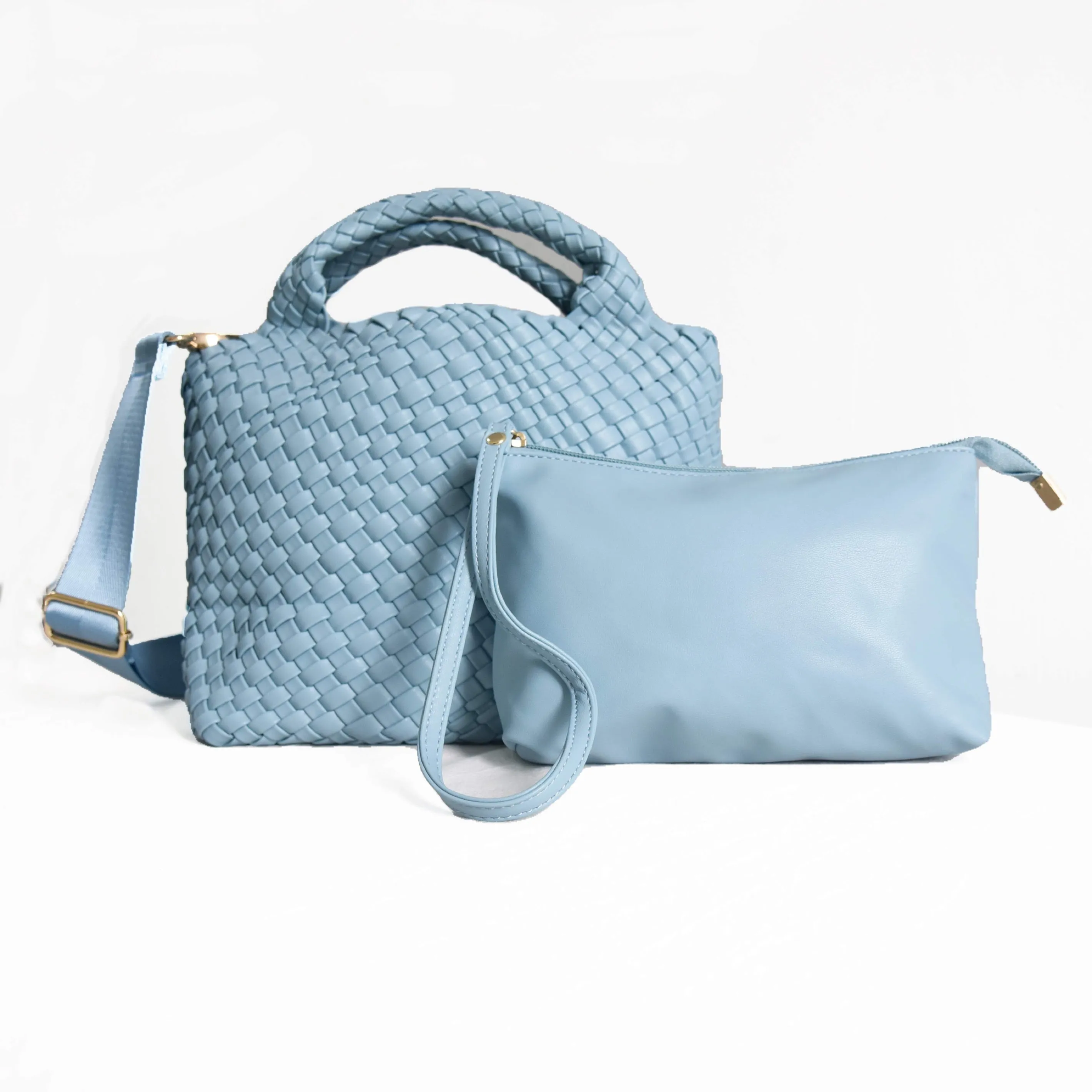 Vegan Woven Petite Crossbody Tote with Removable Pouch