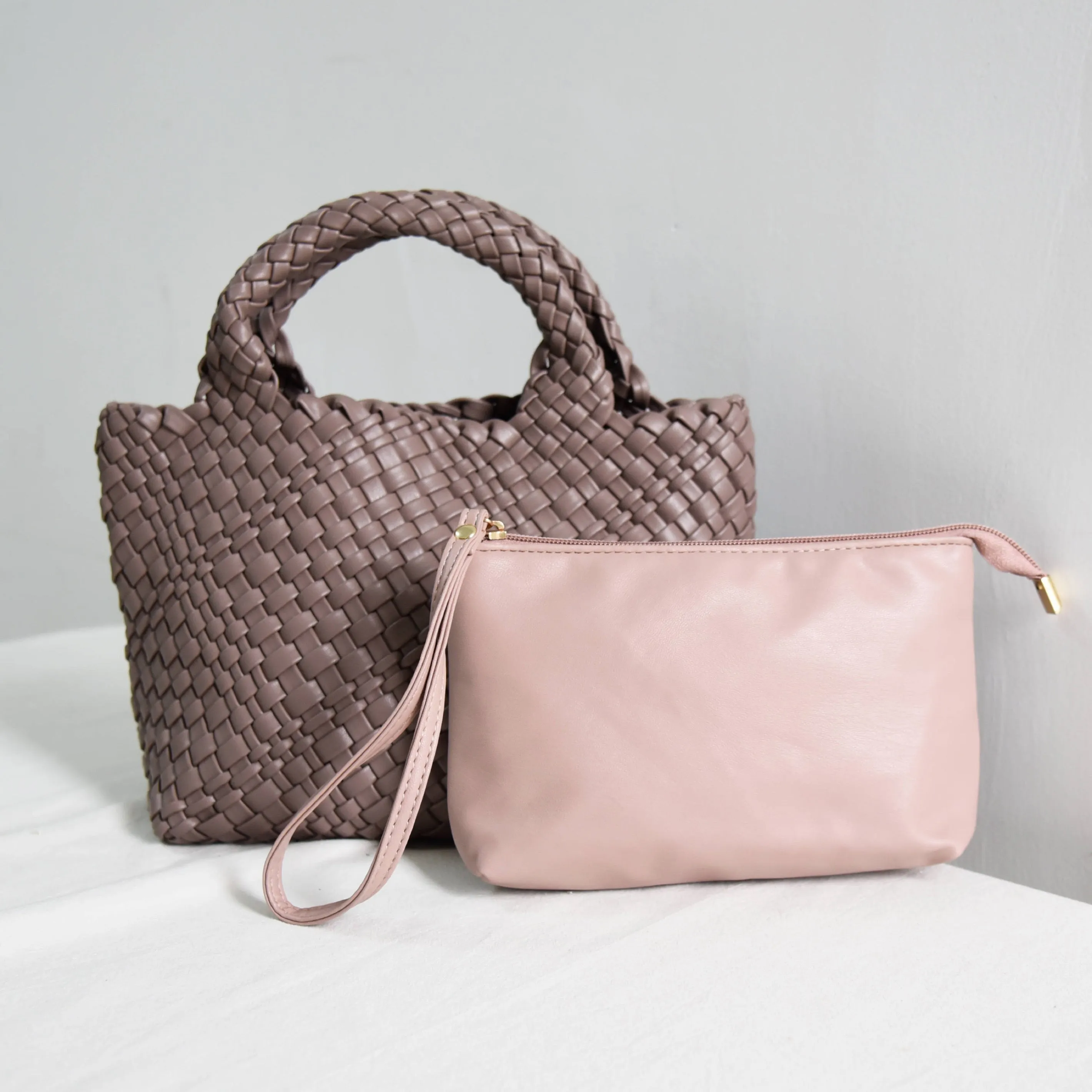 Vegan Woven Petite Crossbody Tote with Removable Pouch
