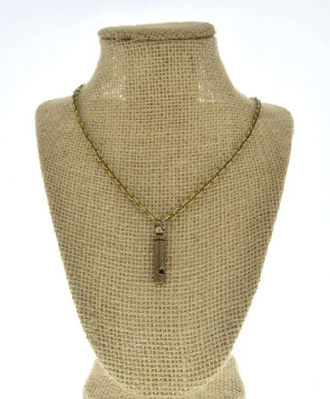 Vintage Whistle Necklace in Gift Bag, 16" or 18" length chain, Antique Gold, each