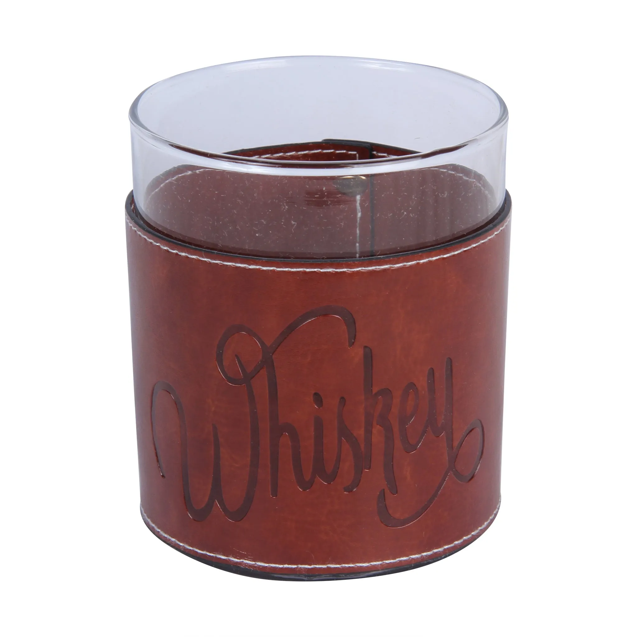 Whiskey Word Faux Leather Rocks Glass