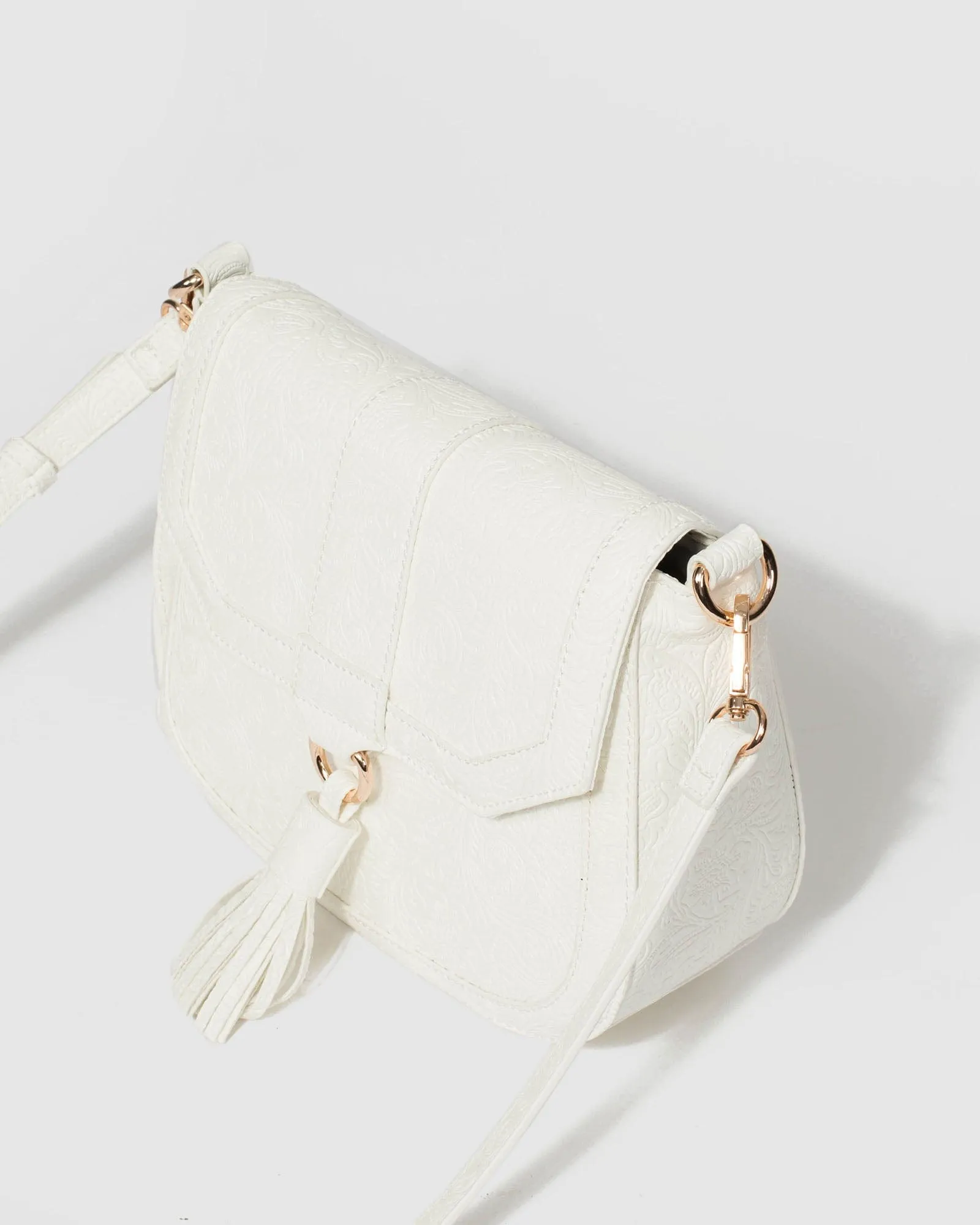 White Aria Tassel Saddle Bag