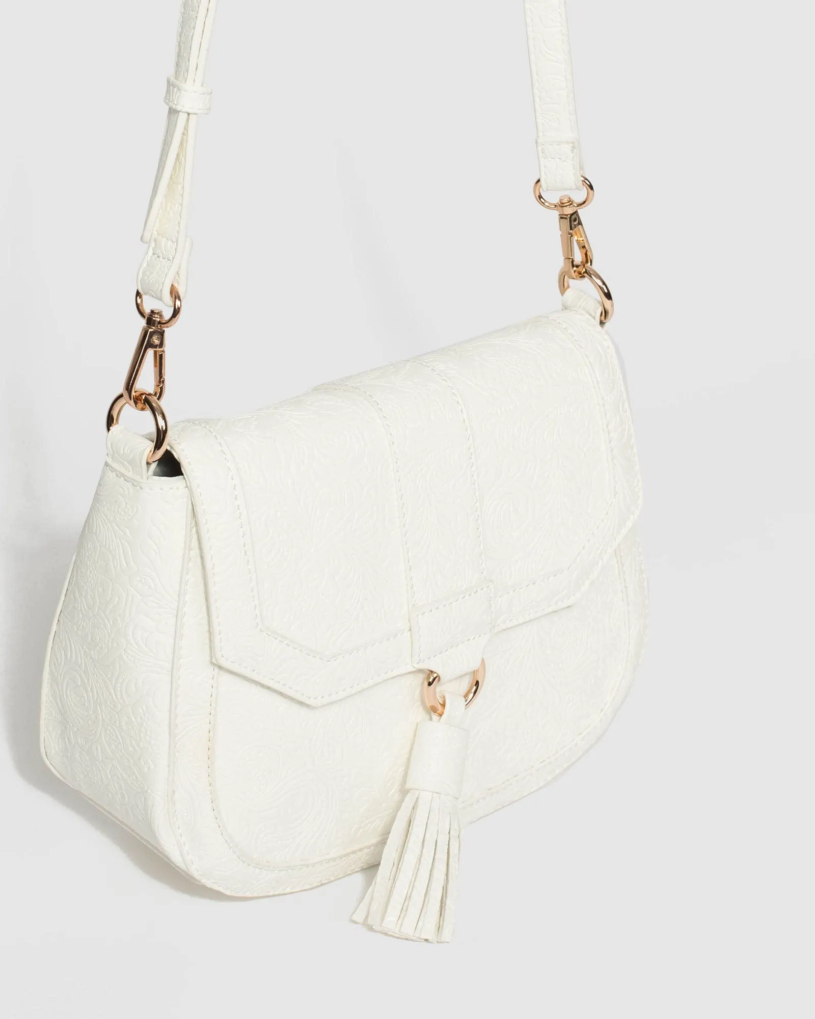 White Aria Tassel Saddle Bag