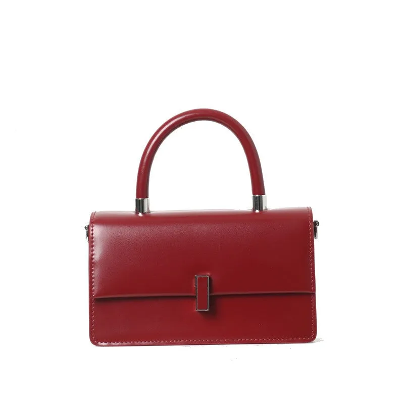 Womens Calfskin Leather Top Handle Chain Bag
