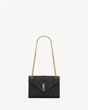 YSL Hand Bag- ENVELOPE LINE MEDIUM CHAIN BAG IN SUPPLE MATELASSÉ LEATHER Black and Gold