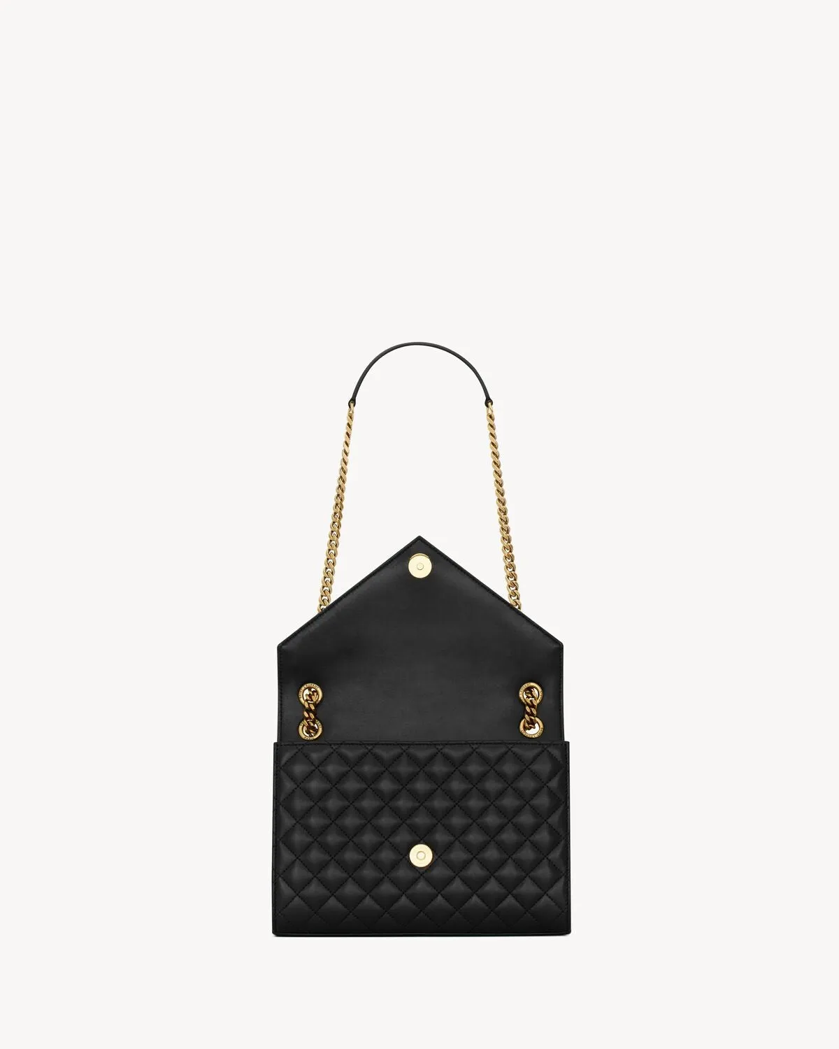 YSL Hand Bag- ENVELOPE LINE MEDIUM CHAIN BAG IN SUPPLE MATELASSÉ LEATHER Black and Gold